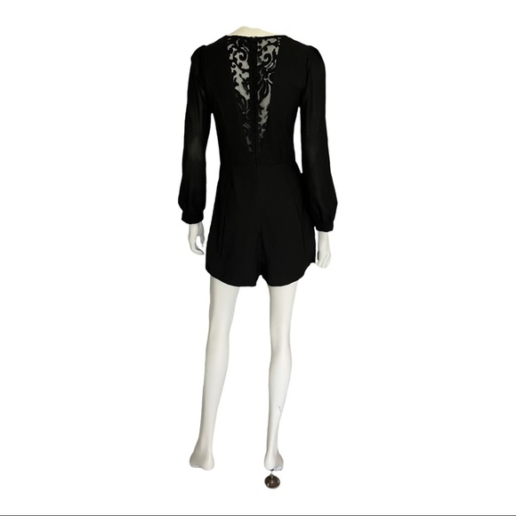 Long Sleeve Black Romper with Lace Insert - Picture 3 of 8